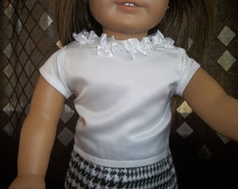 Handmade for all 18" Dolls White Satin Top with Ruffle Trim