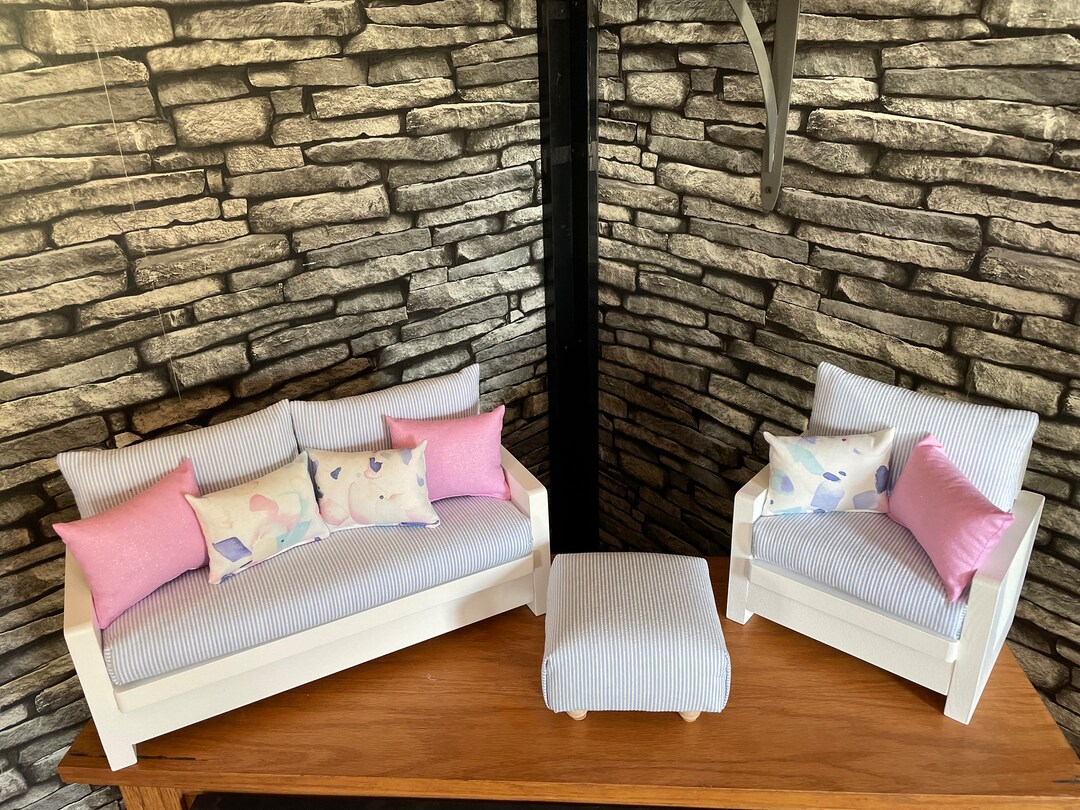 Blue/white Stirpe 18 Wood Doll Furniture Set Etsy