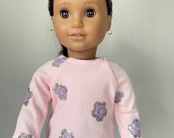 18" Doll Pink Sweatshirt with Shinny Flowers