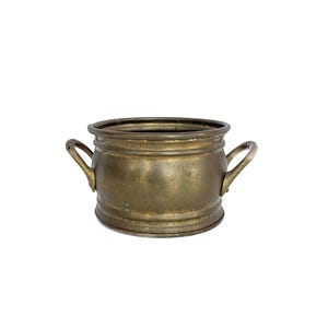Vintage Mini Brass Planter with Handles - Small Footed Bucket Cachepot, 1970s Boho Succulent Pot, Antique Style Metal Flower Vessel