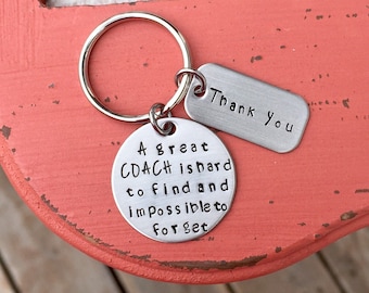 Coach Keychain Coach gift Gift for a coach Tumbling coach Soccer Basketball Baseball Football Gymnastics Softball Hand stamped keychain gift