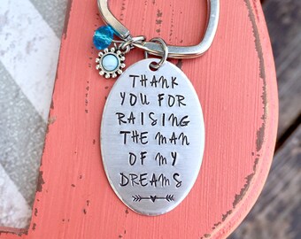 Personalized Mother-in-Law Keychain – Hand Stamped Aluminum, Heart Keyring