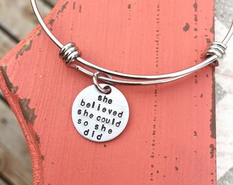 She Believed She Could So She Did Bracelet - Hand Stamped Bracelet - Cancer survivor gift - motivational gift - inspirational gift - friend