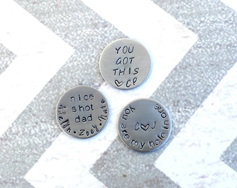 Hand Stamped Golf Ball Markers - Stainless Steel - Wedding Party - Fathers Day - Gift - Dad - Brother - Friend - Golfer - custom - golf