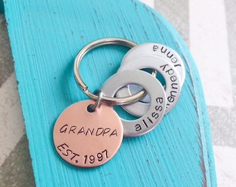 Grandpa Keychain - Hand Stamped Keychain - Grandpa - Pops - Custom Keychain - Established - Personalized Keychain Gift - Gift for Grandpa