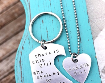 Hand Stamped Keychain & Necklace - Daddy's Girl - There is this Girl She stole my heart She calls me DADDY - Father's Day - Dad - Daughter