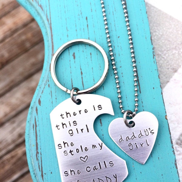 Hand Stamped Keychain & Necklace - Daddy's Girl - There is this Girl She stole my heart She calls me DADDY - Father's Day - Dad - Daughter