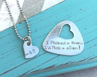 His and Her Gift - Guitar Pick and Necklace - Valentines Day Gift- Anniversary Gift - Custom Guitar Pick - Personalized - Couple Gift - Love