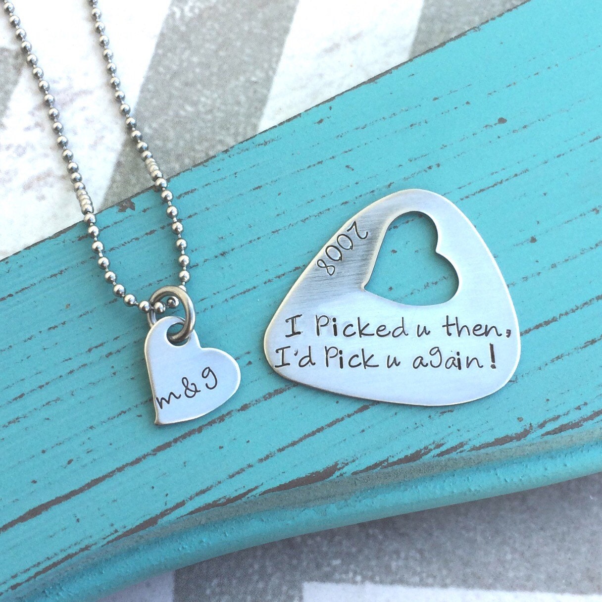 Hand Stamped Guitar Pick and Necklace Anniversary Gift Etsy