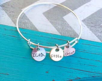 Hand Stamped Team Bracelet – Personalized Silver Plated Bangle