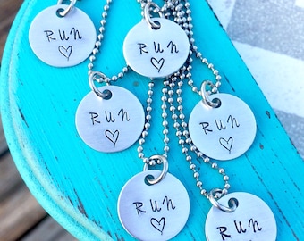 Team Necklaces - Running Team Necklaces - Gift for a Running team - Gift for runners - Team Gift - Hand Stamped Necklaces - 5k - 10k - mud