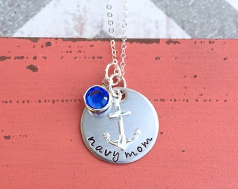 Navy Mom Necklace - Hand stamped Necklace - Navy Necklace - Navy Mom Gift - Sterling Silver Necklace - Mom Gift - Navy - Deployment - Cute