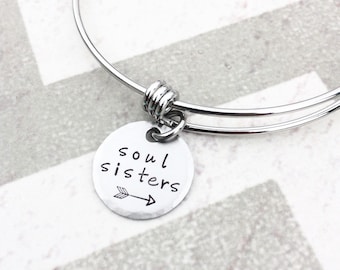 Sister Bracelet - Soul Sisters - Hand Stamped Bracelet - Personalized Bracelet- Charm Bracelet - Cute Bracelet - Friend Gift - Girl Gift