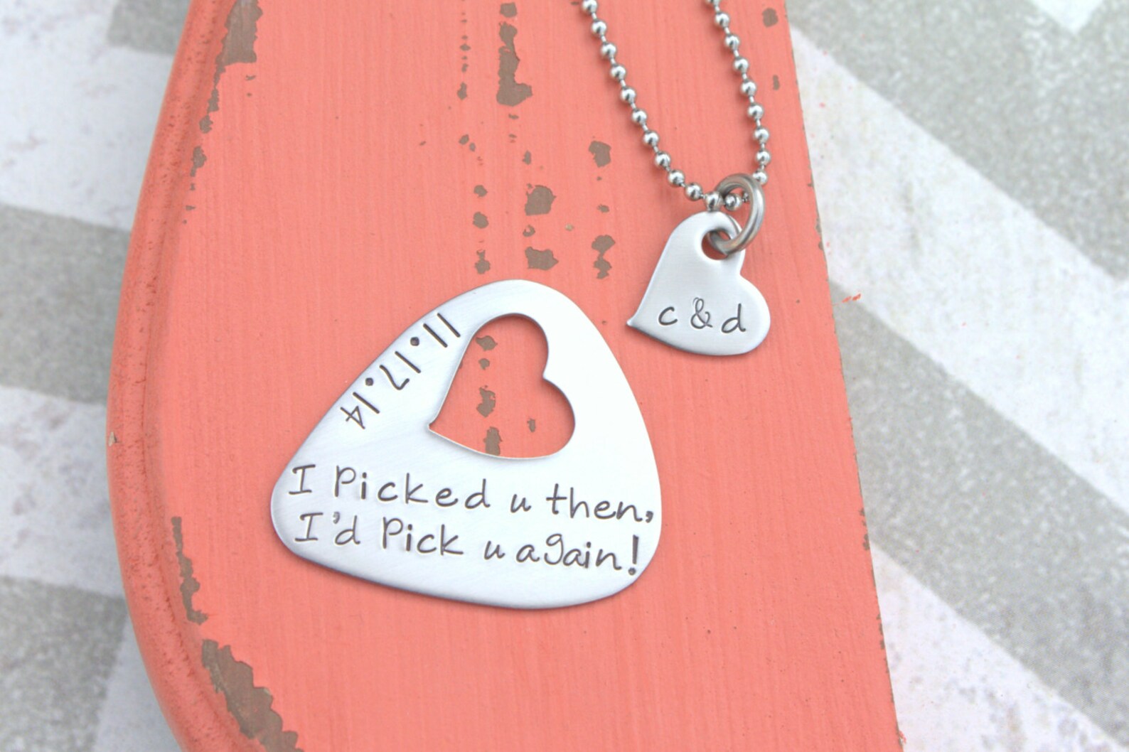 Hand Stamped Guitar Pick and Necklace Anniversary Gift Etsy