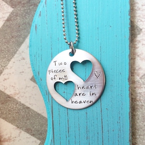 Personalized Memorial Necklace - Two Pieces of my Heart are in heaven  Remembrance Necklace  Miscarriage Necklace  Infant Child Loss Jewelry