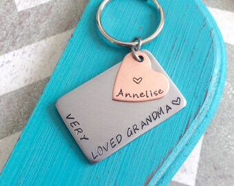 Grandma Keychain - Very Loved Grandma - Copper Heart -Personalized Keychain - Grandma Gift - Grandmas Name - Heart - Love