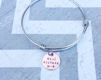 Sister Bracelet - Soul Sisters - Copper - Hand Stamped Bracelet - Personalized Bracelet- Charm Bracelet - Cute Bracelet - Friend Gift - BFF