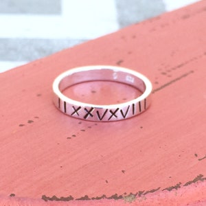 Hand stamped Roman Numerals Ring - Personalized Ring - Customized Ring - Mothers Ring - Sterling Silver Ring - Cute Rings - Stackable rings