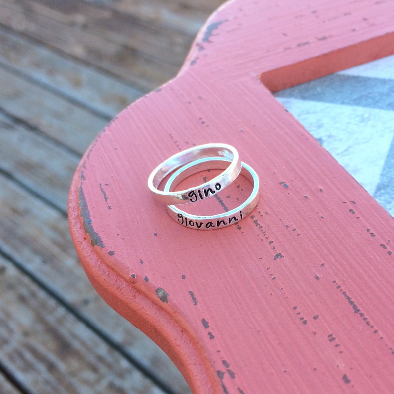 Hand Stamped Sterling Silver Stackable Rings Personalized Etsy