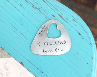 Hand Stamped Guitar Pick and Necklace - Valentines Day Gift - Anniversary Gift - Personalized Guitar Pick - Heart Necklace -His and Her Gift