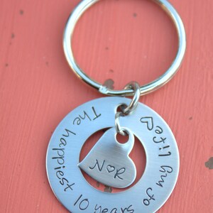 Anniversary Keychain - Hand Stamped Keychain - Anniversary Gift - Wedding date anniversary - Custom Keychain - The happiest years of my life