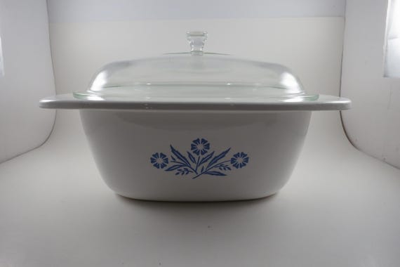 Vintage Corning Ware Blue Cornflower 4 Quart Dutch Oven with Glass Lid