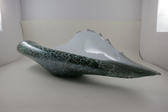 Large Murano Style Art Glasss Sea Shell Bowl 17 Inches Long Fabulous Coloring