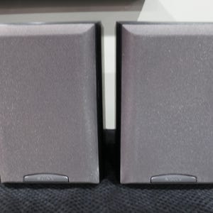 May include: Two gray, rectangular speakers with a textured surface. The speakers have a slightly angled design and a small, rectangular detail at the bottom with the brand name "SONY". They are positioned side by side.