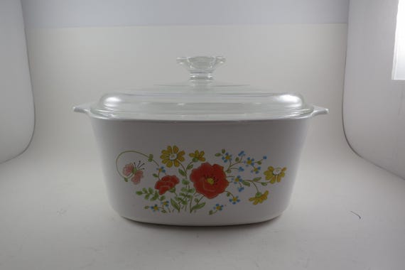 1985 Corning Ware A-3-B 3 Quart Saucepan with Original A-9-C Glass Lid Wildflower Pattern Excellent Condition