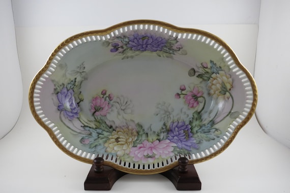 Vintage Plankenhammer Floss Bavaria Germany Hand Painted 12 1/2 Inch Bowl