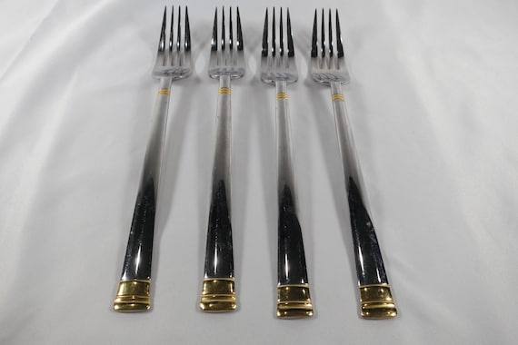 Oneida Golden Astragal Flatware 18/10 Stainless 24K Bands Set of 4 Forks