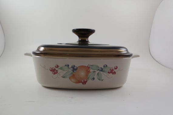 Vintage Corning Ware 1 Liter Saucepan: Abundance Beige Pattern, Pyrex Lid