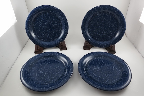 Set of Four Vintage Blue Speckled 7 5/8 Inch Salad/Luncheon Plates