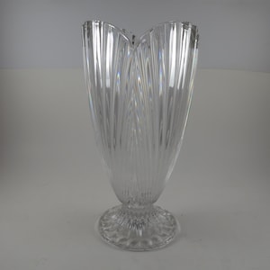 Large  Waterford Crystal Marquis Scalloped 10 Inch Tall Vase Waterford Stamped Pristine Condition