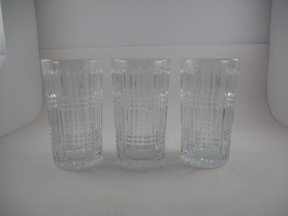 Three Vintage Heavy Glass 5 1/2 Inch Water Glasses Tumblers Excellent Condition