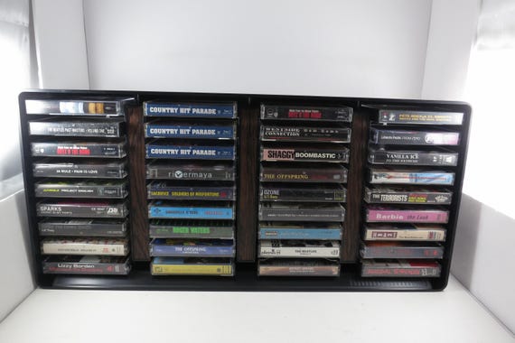 Vintage 1980s Faux Wood and Plastic Cassette Tape Holder, 36 Capacity