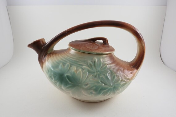 Vintage McCoy Daisy Genie Style Teapot with Lid 1940's Brown & Green Marked McCoy Very Good Condition