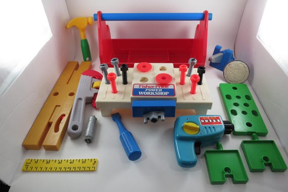 Vintage 1986 Fisher-Price Power Workshop Builder 24 Piece Set with Lots of Extras