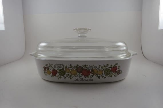 1972-1979 Corning Ware Spice O' Life Pattern A-10 2.5 Shallow Casserole with Glass Lid Like New Condition In Original Box