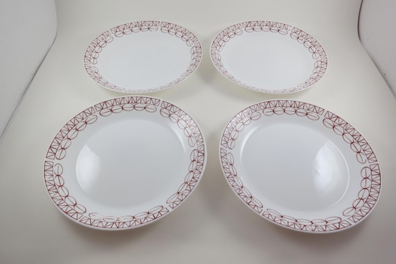 Vintage Corelle Salad Plates: Graphic Stitch Red, Set of 4