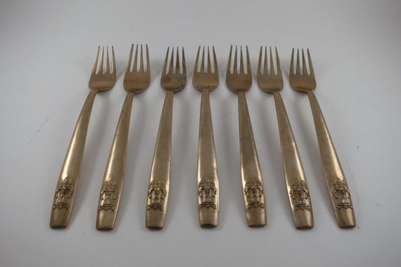 Bronze Ware Siam Thailand Flatware Erawan Set of 7 Dinner Forks