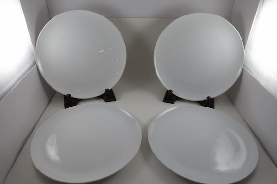 Set of Four Vintage Centura by Corning White Coupe 10 1/8 Inch Dinner Plates
