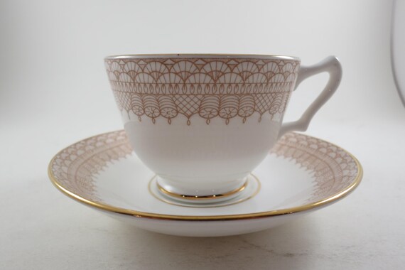 Vintage Crown Fine Bone China Brown Lattice Cup and Saucer Set