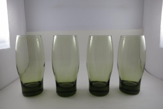 Set of 4 Libbey Perception Olive Green Atomic Water Curved Cooler 16oz Glasses