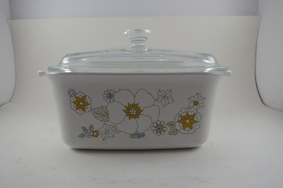 Vintage Corning Ware Floral Bouquet P-4-B 1 1/2 Quart 7x5x3 with Original Glass Lid