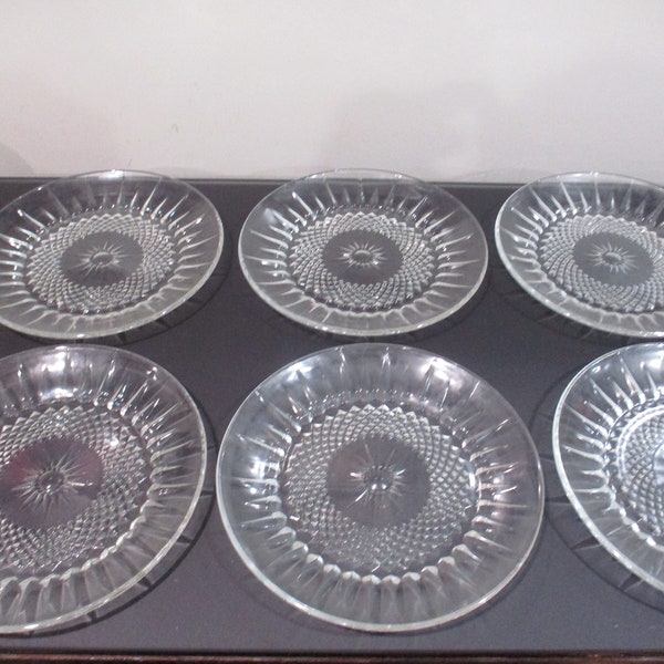 Set of Six Cristal D'Arques Durand Diamant Clear Glass Salad Plates Excellent Condition