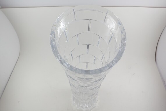 Vintage Crystal Bud Vase - Brick Pattern 11 1/2 Inches Tall