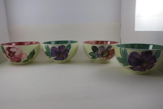Pfaltzgraff Flower Market Soup Bowls, Set of 4, Red & Green Floral