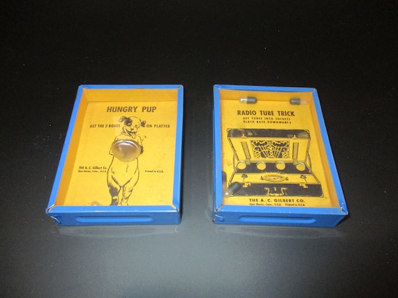 Pair of Vintage AC Gilbert Company Vintage Dexterity Games 1940's Metal Hungry Pup Radio Tube Trick Excellent Condition