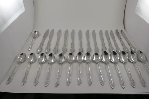 Vintage Gorham Stainless Flatware Set Stegor Chanson Pattern 44 Piece Set Excellent Condition